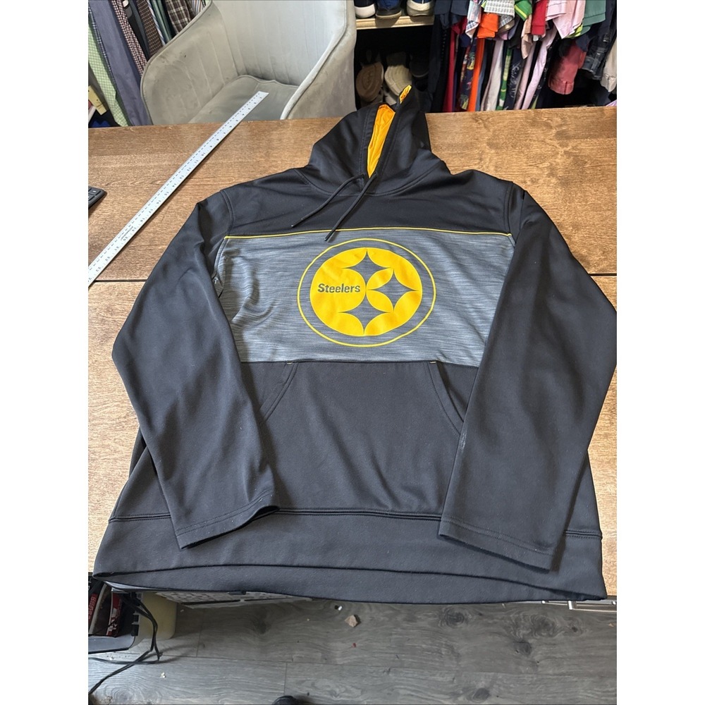 Pittsburgh Steelers Hoodie Sweatshirt Mens Black NFL Football Pullover Fleece XL
